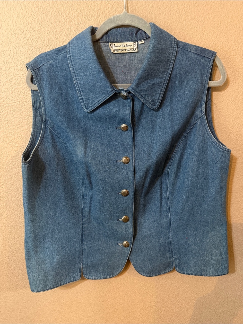 Lucia Lukken Blue Sleeveless Denim Vest with Silver Buttons